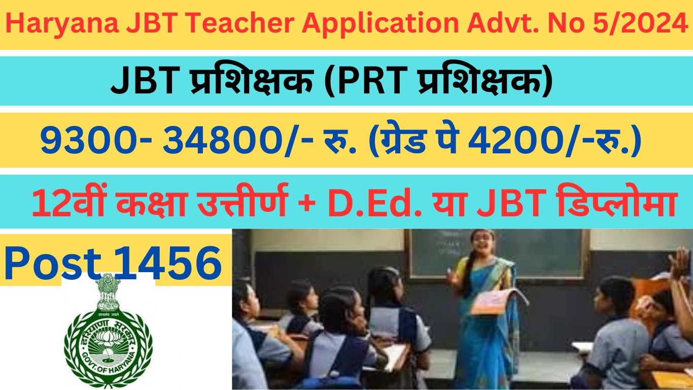 Haryana JBT Teacher Application Advt No 5/2024