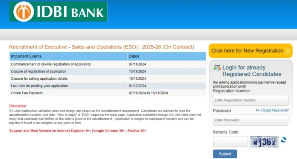 IDBI BANK ESO Recruitment 2024