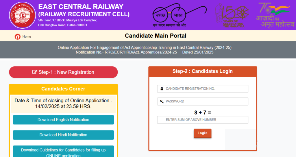 Apprentices RRC East Central Railway Recruitment 2025