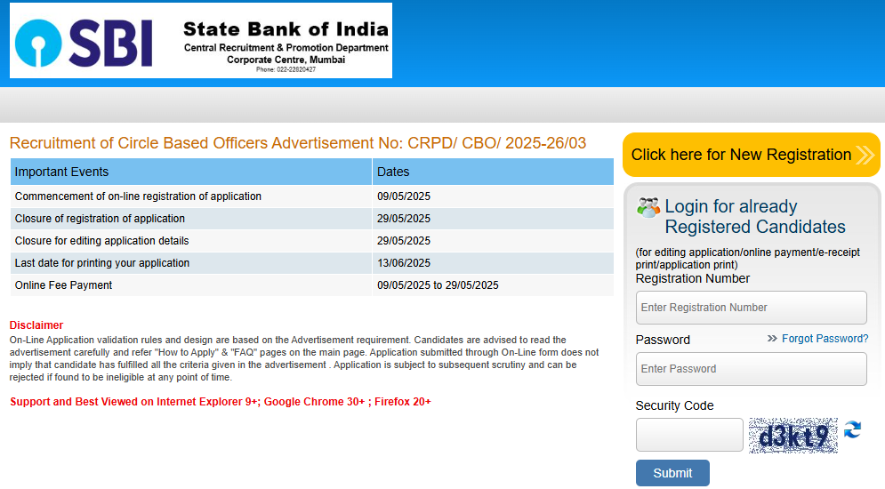 SBI Recruitment 2025 Circle-Based Officer