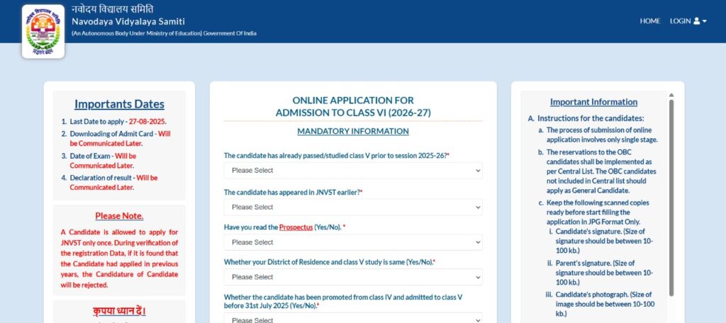 Navodaya JNV 6th Class Admission