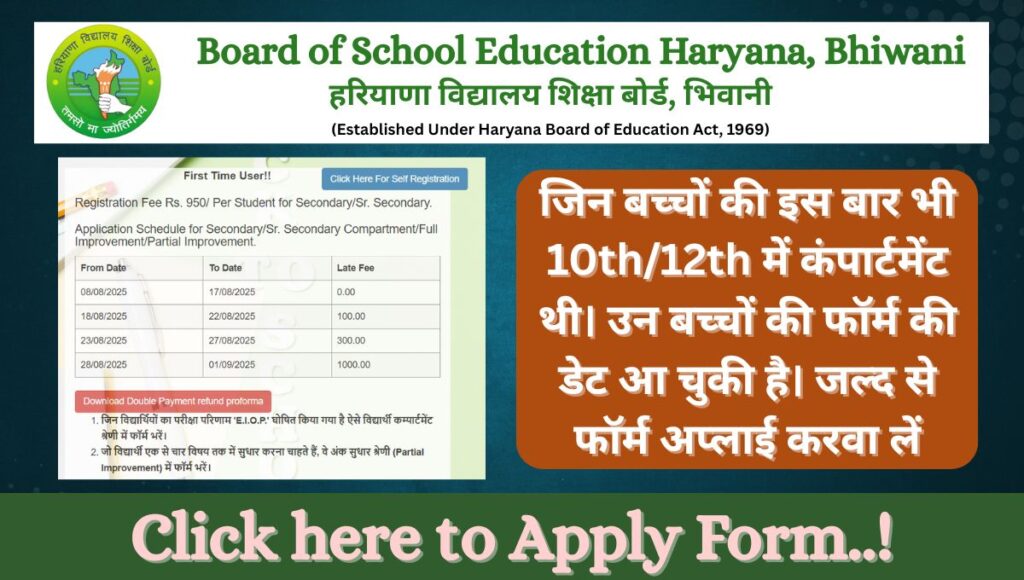 10th and 12th Re-appear September Exam Form 2025