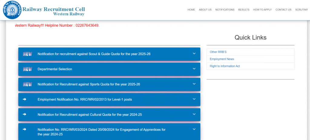 RRC SCR Sports Quota