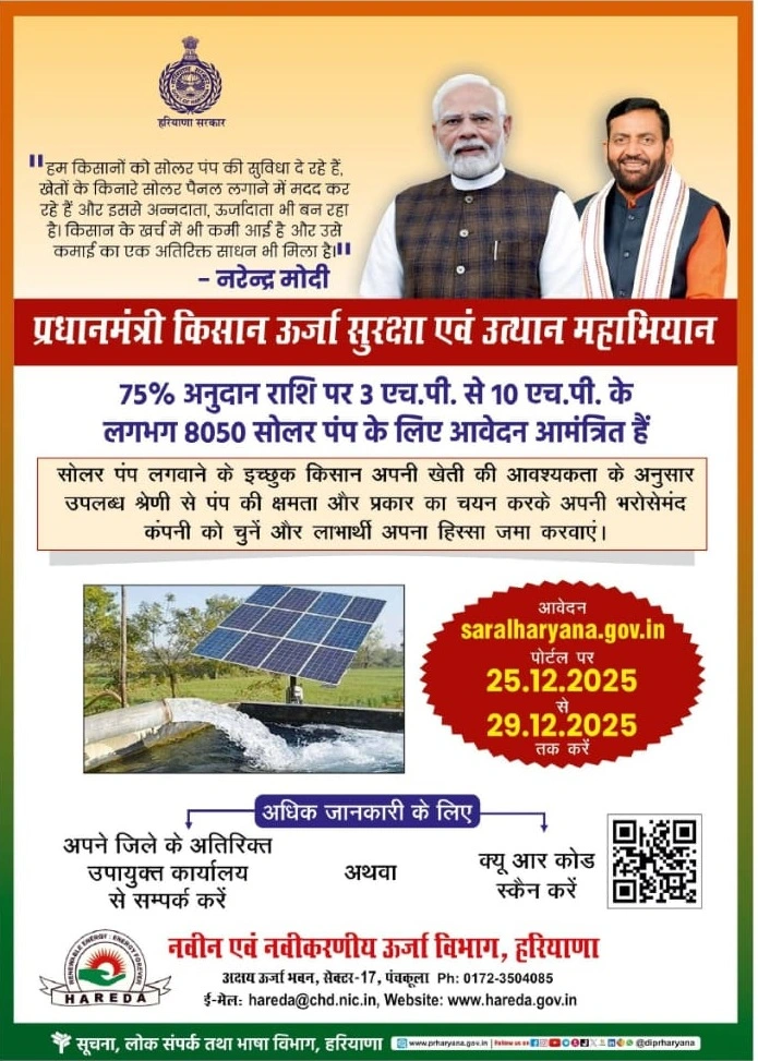 PM KUSUM Yojana Haryana Solar Water Pump Scheme 2026
